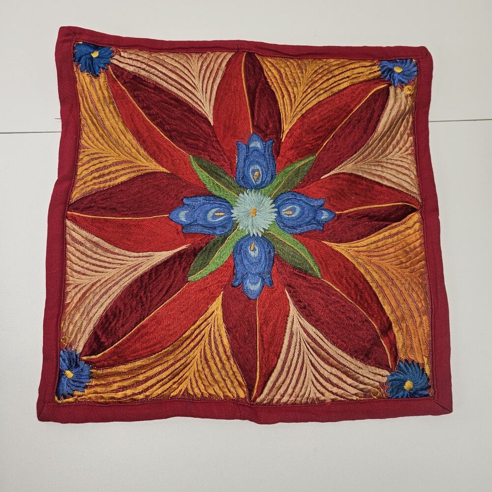 Vintage Decorative Embroidered Floral Throw Pillow Case Cover 18" Retro Bohemian